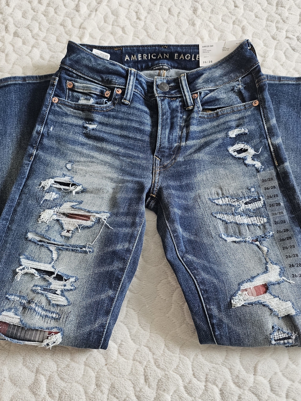 New Mens American Eagle Distressed Skinny Jeans - Medium Blue 26x28
